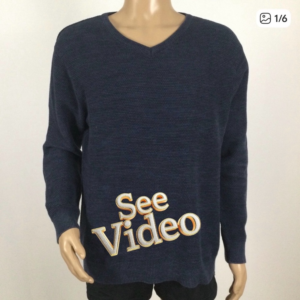 👛 (ANY 2/$30) DENVER HAYES V-Neck Waffle Knit Sweater Blue, Large